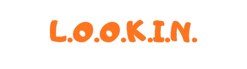 Bunte, verspielte Schriftzüge mit dem Wort 'LOOKIN' in orange.