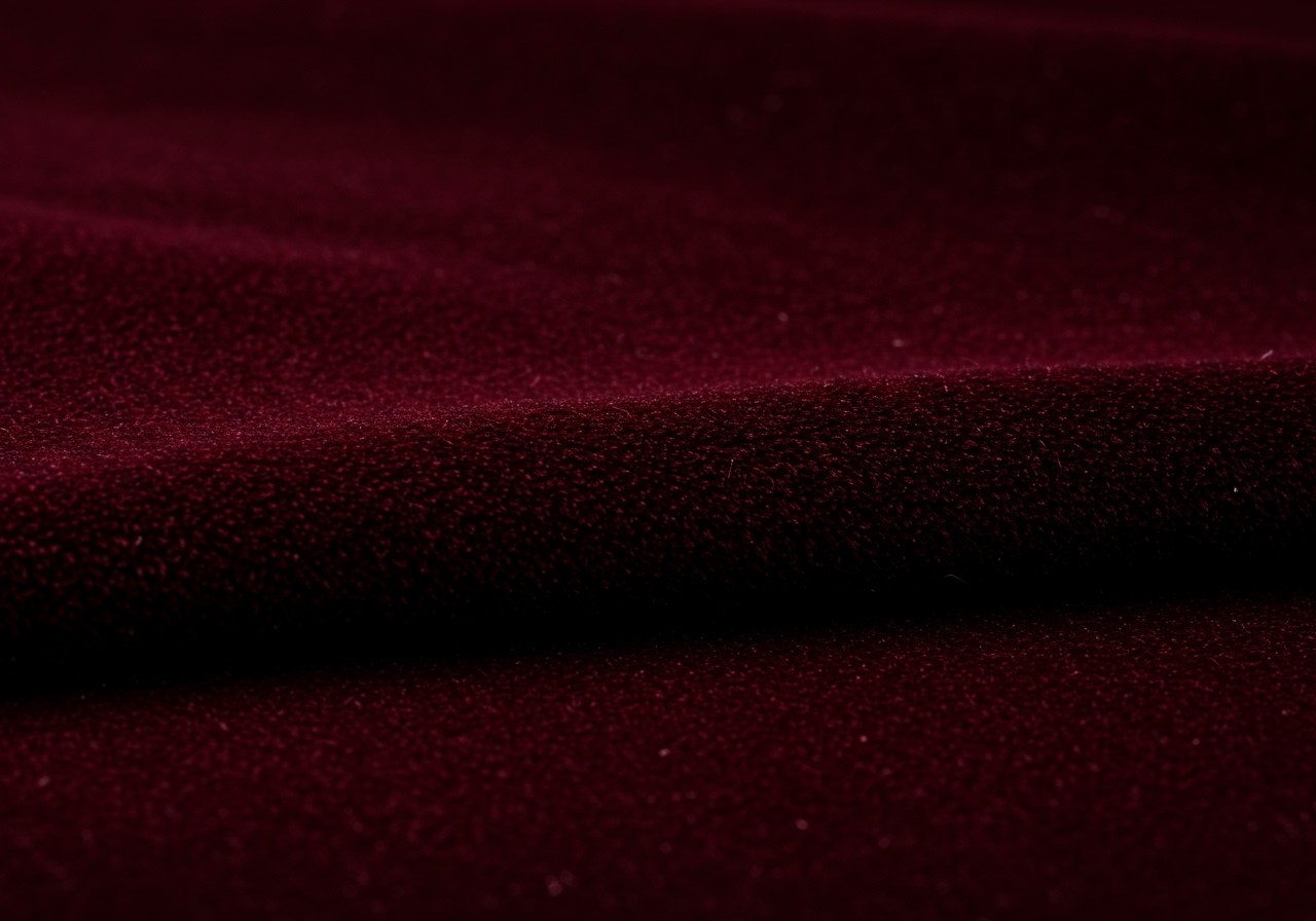 Nahaufnahme eines bordeauxfarbenen Stoffes mit weicher Textur.