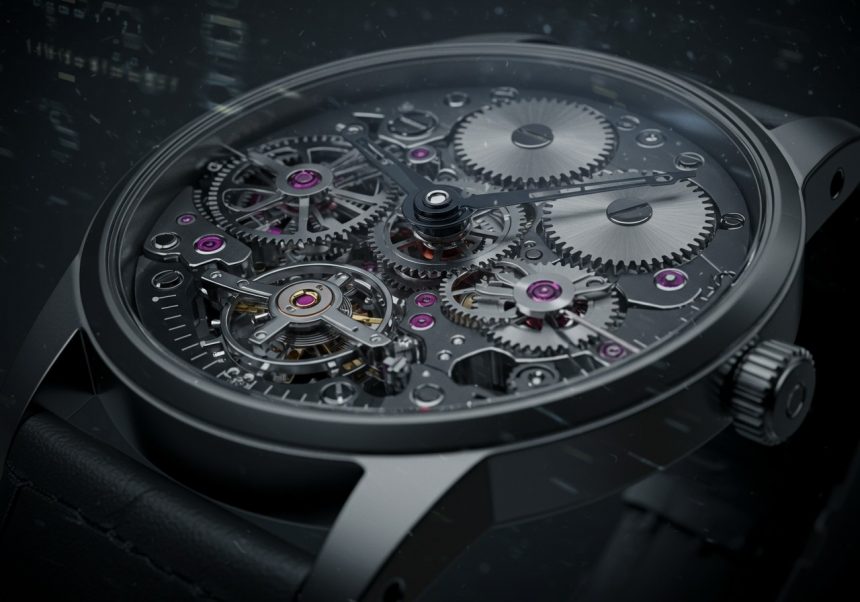 Detailaufnahme eines mechanischen Uhrenwerks mit Zahnrädern und Rubinen.